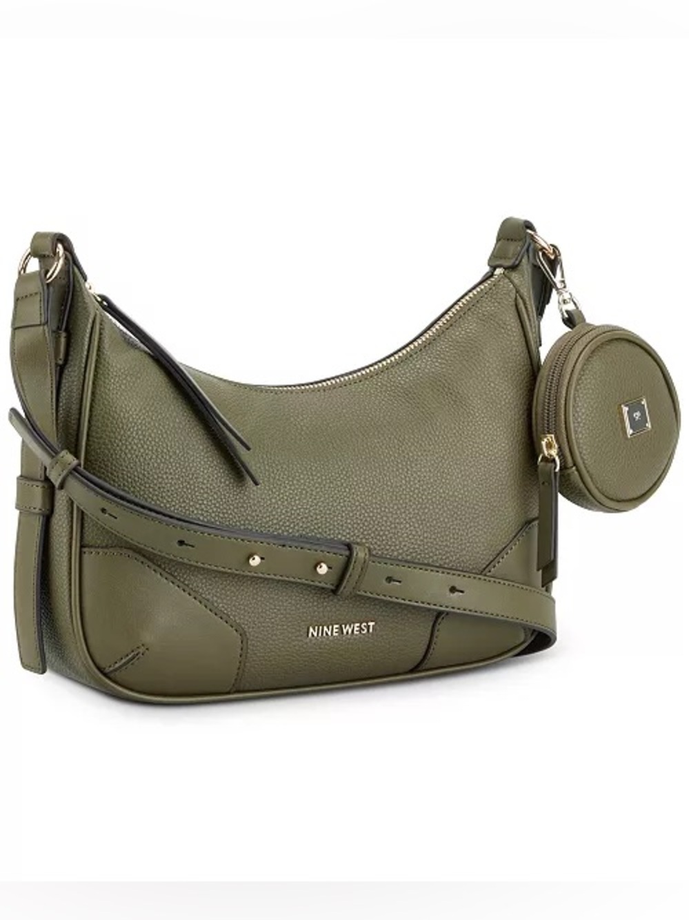 NINE WEST BROOKLYN crossbody top zip bag detachable round pouch military green